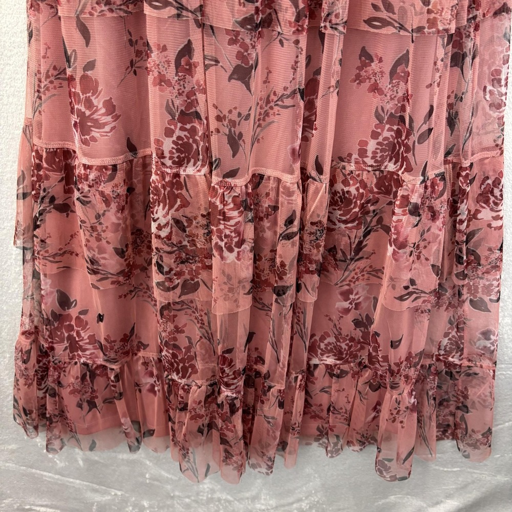 Candalite Sheer Tiered Maxi Dress Womens M Pink Floral Whimsical Romantic Flowy - Picture 12 of 14